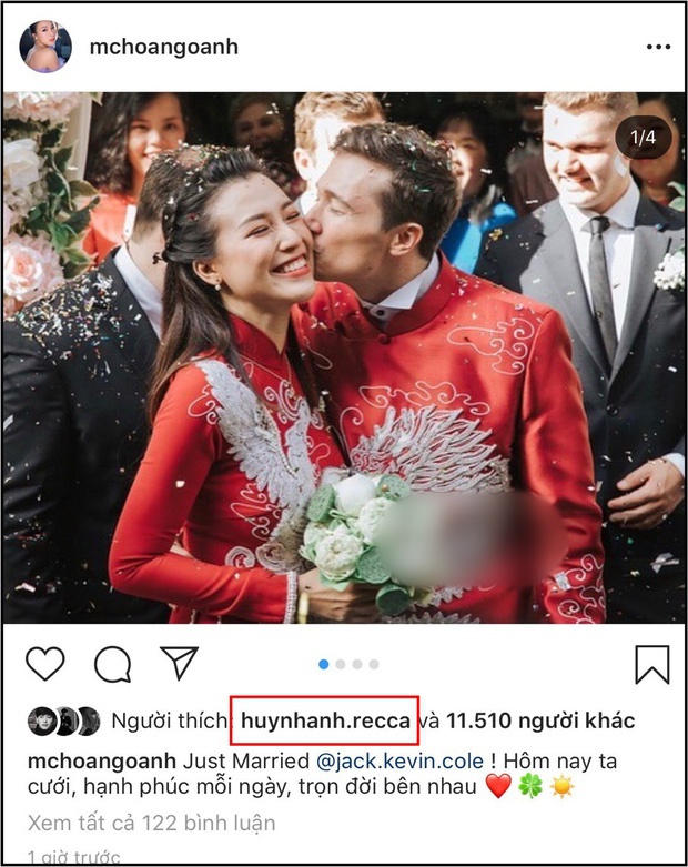 Động thái bất ngờ của Huỳnh Anh khi xem ảnh cưới Hoàng Oanh bên chồng người Mỹ
